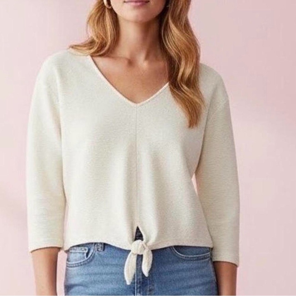 Madewell‎ Cream Tie-Front V-Neck Pullover M